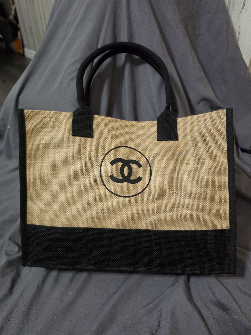 CHANEL Natural Jute Tote with Black Trim - Picture 2 of 6